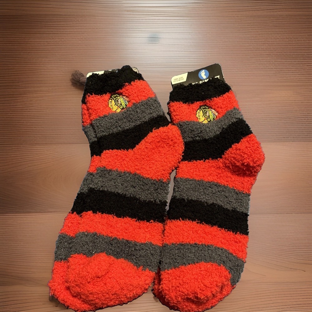 Chicago Blackhawks For Bare Feet Fuzzy Socks Lot of 2 NHL Cozy Hockey Game Day